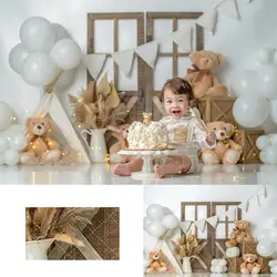 Little Bears Wooden Boxs Backdrop Kids Baby Cake Smash Photography Props Child Girls Adult Birthday Photo Backgrounds