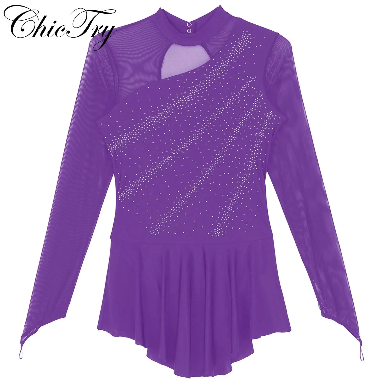 

Womens Figure Skating Dress Rhinestone Ballet Gymnastics Workout Dancewear Ballerina Costume for Lyrical Dance Stage Performance
