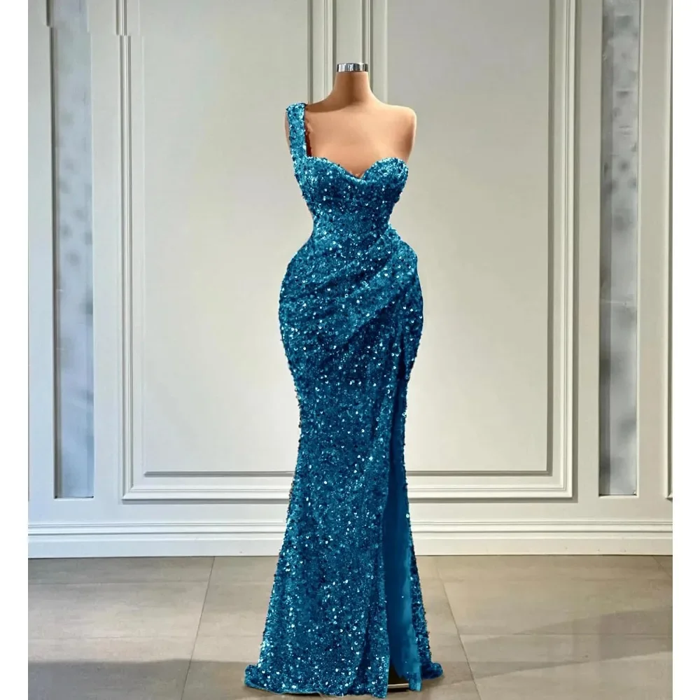 

Wakuta One Shoulder Sequin Prom Dresses 2024 Sparkly Mermaid Slit Evening Party Gowns for Women Formal vestidos de fiesta