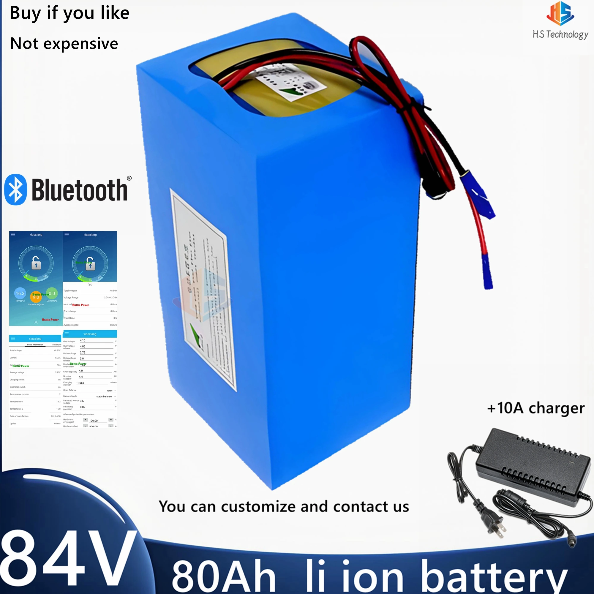 

84v 80Ah 100Ah lithium ion battery lipo bluetooth BMS APP for 5000w inverter motorhome Floor cleaner golf cart + 10A charger