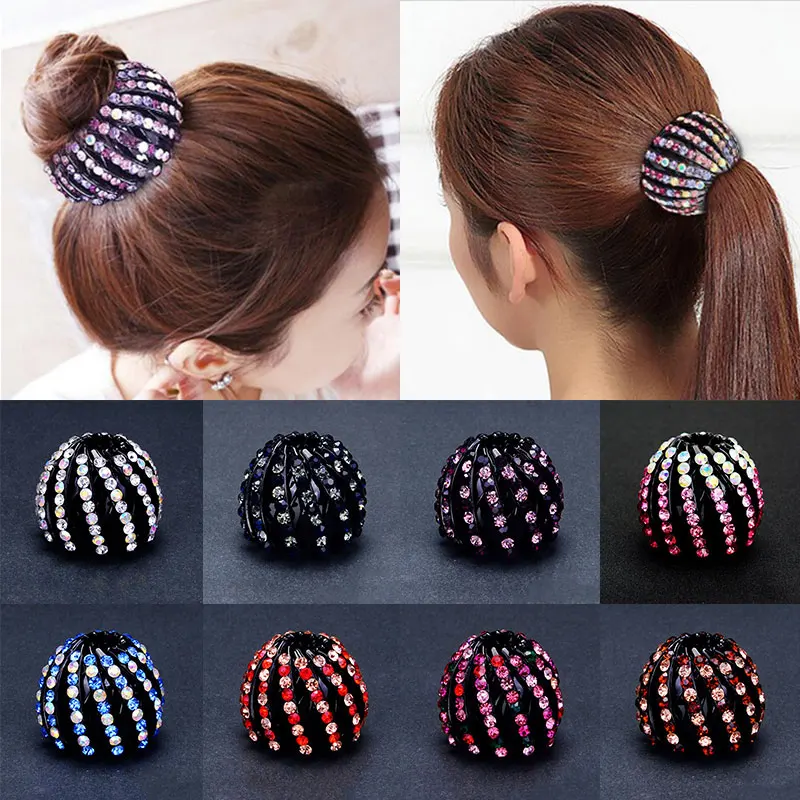 2022 New Women Bun Crystal Hair Claw Bird Nest Horsetail Buckle POnyil Holdedr Hair Clip DIY Bun Maker Female Hair Accessories