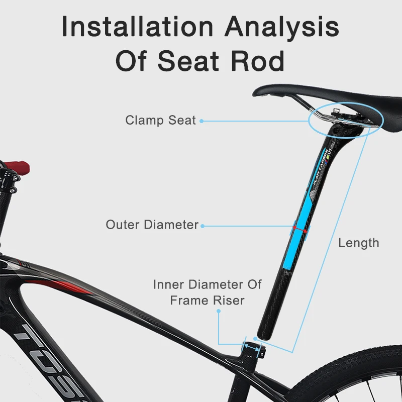 PLATT-Matte Black Carbon Seatpost, 27.2mm, 30.8mm, 31.6mm, MTB, Road Bike Seat Post, Length 400mm, Bicycle Parts