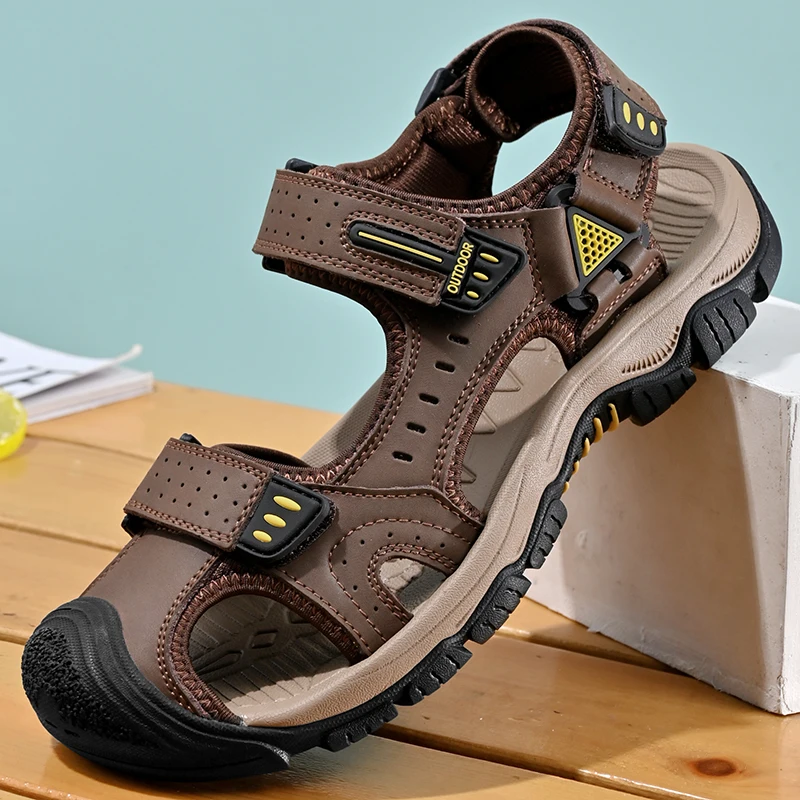 

Brand Classic Mens Sandals Summer Genuine Leather Sandals Men Outdoor Casual Lightweight Sandal Fashion Men Sneakers Size 38-46
