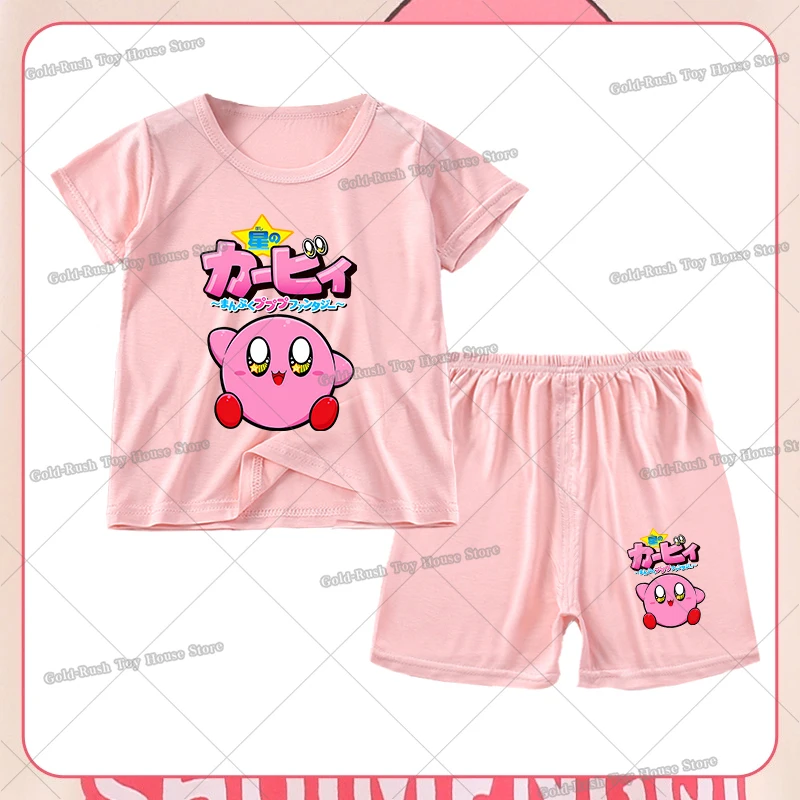 Cute Kirbys Girl Pajamas Set Summer Home Kids Sleepwear 2pcs Cartoon Printed Short Sleeve Tops Shorts Children Pyjamas Outfit view 2