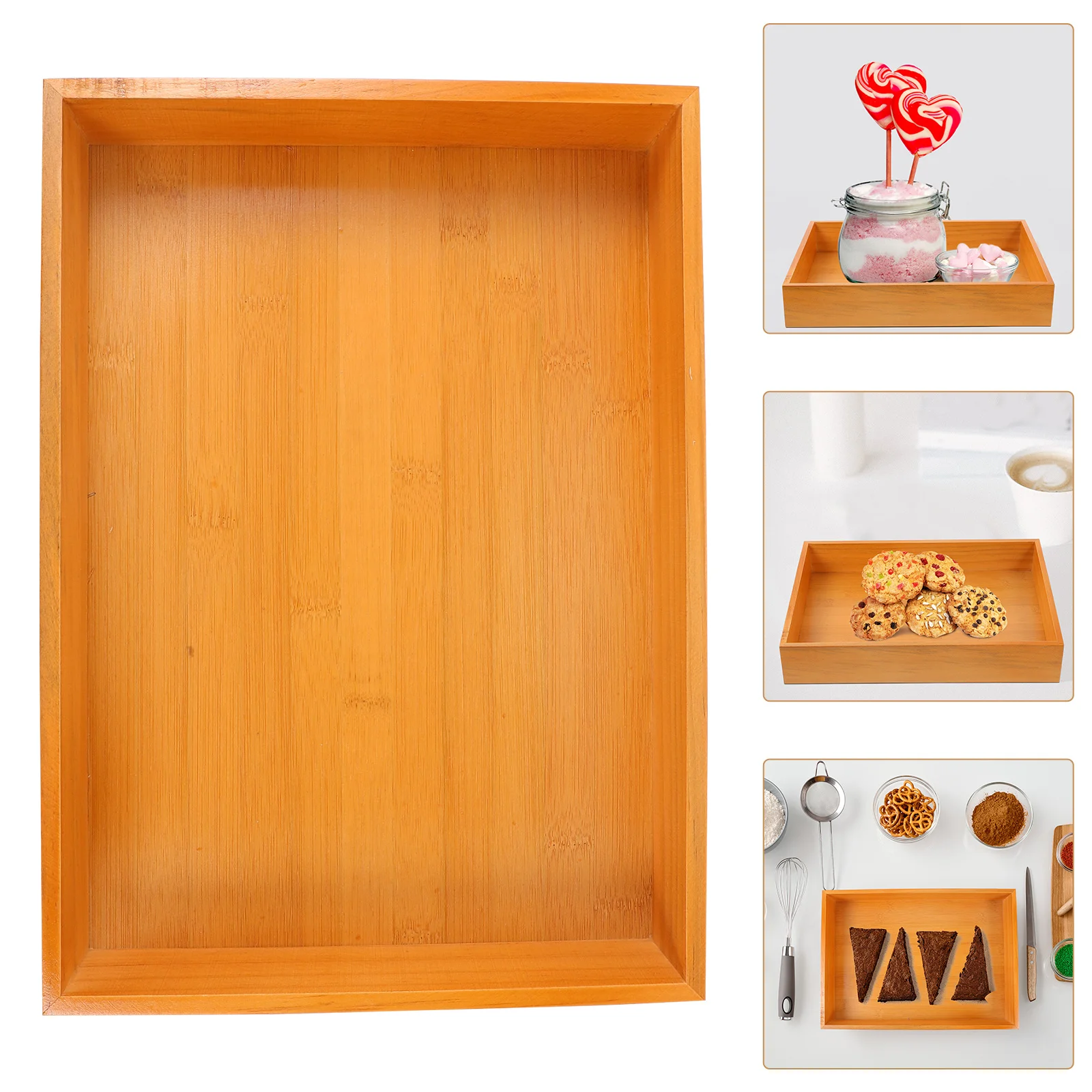 

Wooden Food Serving Tray Bamboo Rectangle Food Storage Plate Serving Tray for Cake Fruit Snacks Party Reusable Trays