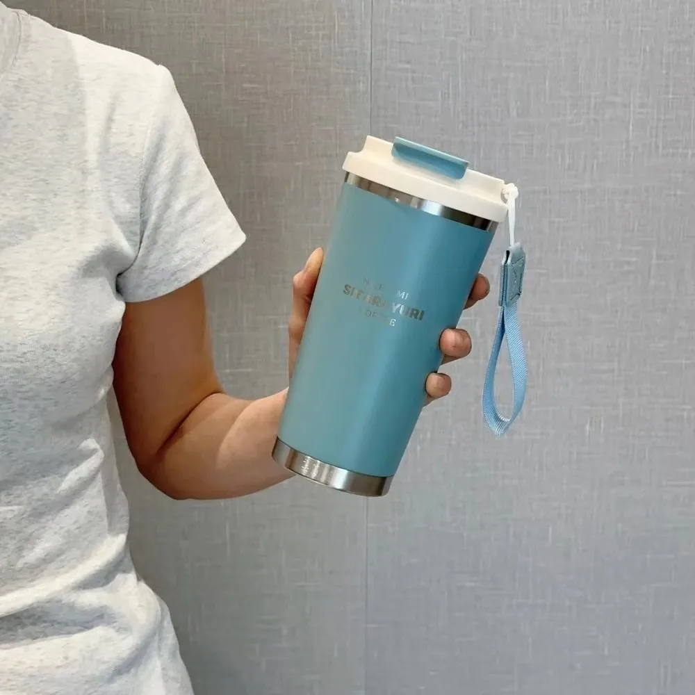 سعة كبيرة كوب ماء القهوة 304 الفولاذ المقاوم للصدأ جولة الفم تصفية زجاجة شاي حبل معلق TPR 560 مللي شرب كوب في الهواء الطلق #3