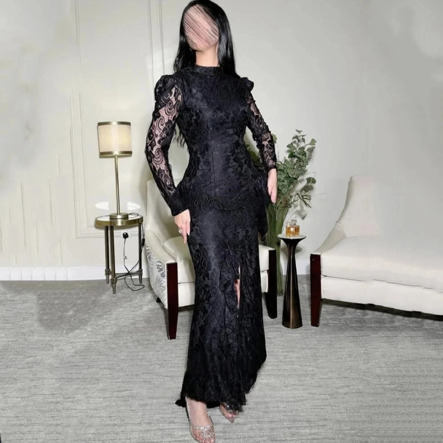 

Black Long Sleeves Bespoke Occasion Gown Evening Dresses Pastrol Unisex Jersey Retro Dubai Saudi Arabic Israel Prom Customized