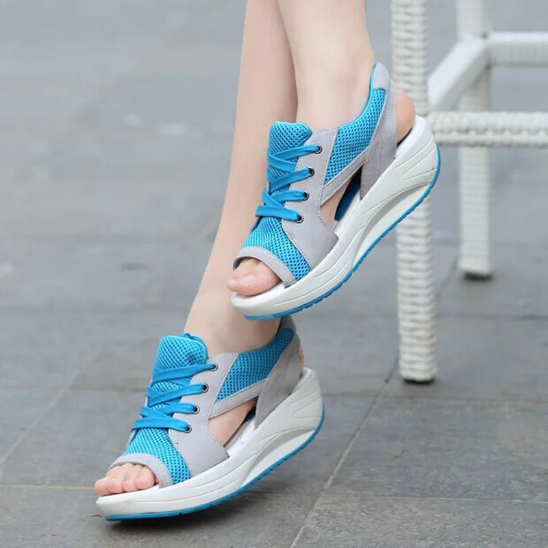 Vrouwen Sandalen Zomer Mode Casual Mesh Ademend Lace-up Dames Schoenen Open Teen Wiggen Sandalen Vrouwen Platform Sandalen WSH3279