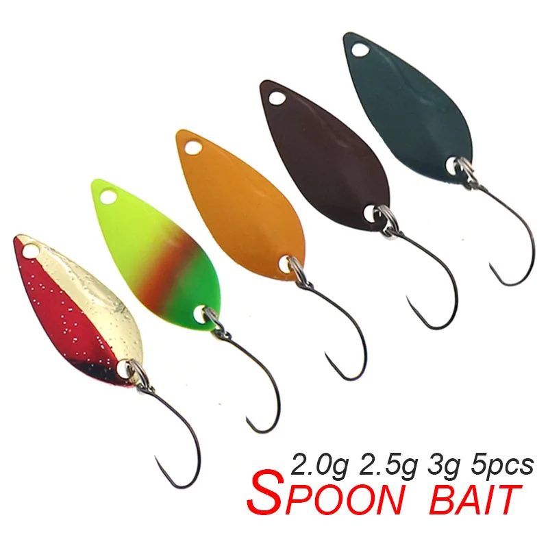 5pcs/lot Fishing Spoons Metal Trout Lures kit 5pcs 2g 2.5g 3g  Sequins Spinner Artificial Bait Non-barb Single Hook