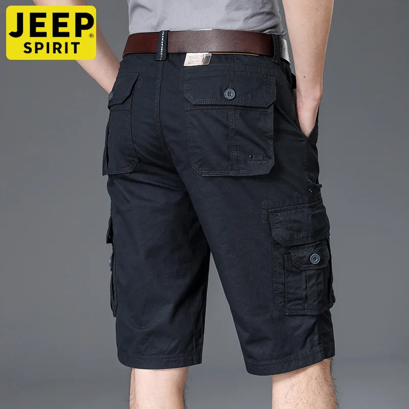 JEEP SPIRIT-pantalones cortos de algodón para hombre, pantalón holgado de cinco puntos con múltiples bolsillos, para ocio al aire libre, Deportes,