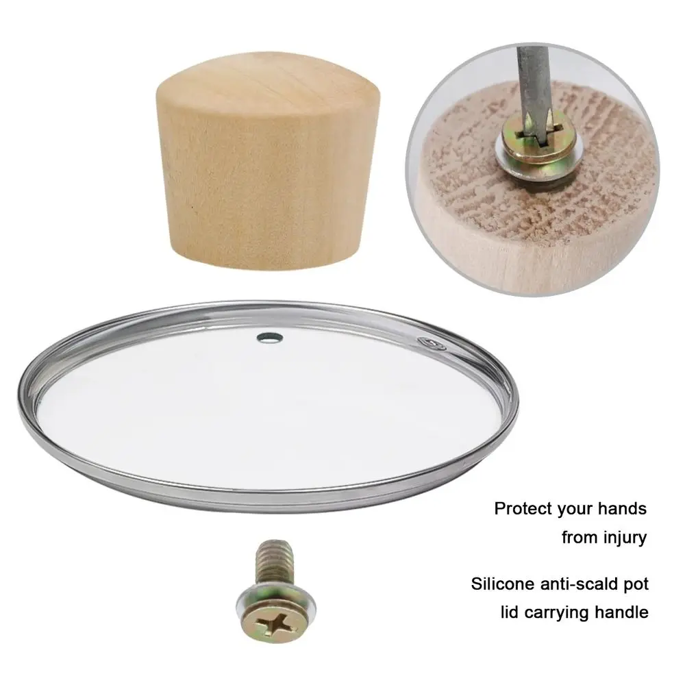 Wooden Pot Lid Handle Universal Replacement Kitchen Cookware Handgrip Insulated with Screw Washer Lib Cover Knob Cap