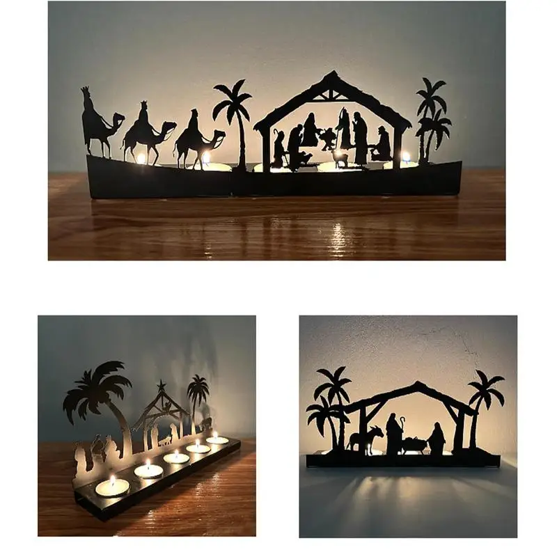 

Nativity Set Christmas Candle Holder Wooden Nativity Scene Silhouette Tealight Candle Holder For Christmas Table Decoration