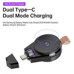 Dual Type c Magnetic Wireless Charger for Samsung Galaxy Watch Ultra/7 6/5/Pro/4/3/Active 2 Dock Charger for Watch 6/4 Classic