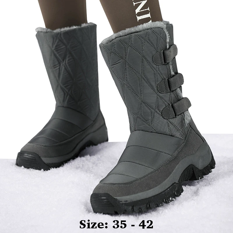 

High quality ankle length cotton snow boots for women new 2024 winter outdoor fur plush warm walking vintage shoe grey black