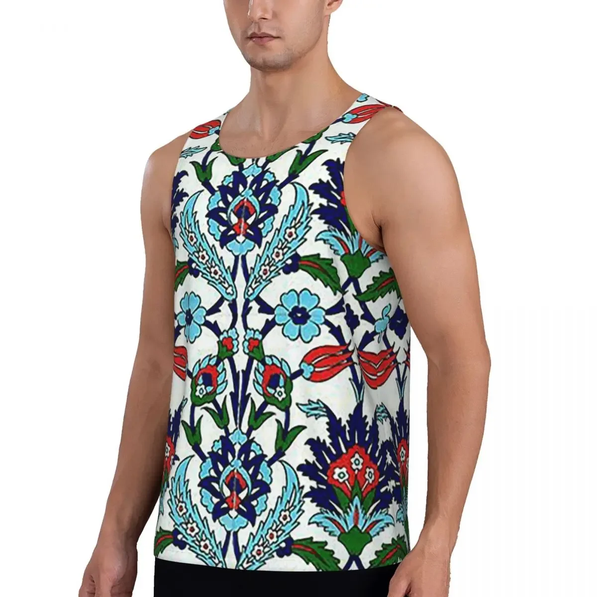 Quick Dry Turkish Iznik Floral Gym Tank Muscle Sleeveless Shirt Bodybuilding Breathable Vest