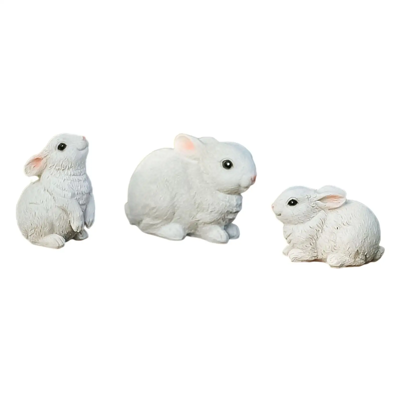 3Pcs Lovely Bunny Figurines Collectible Sculptures Dollhouse Miniature Rabbit Statue for Yard Home Cabinet Garden Living Room