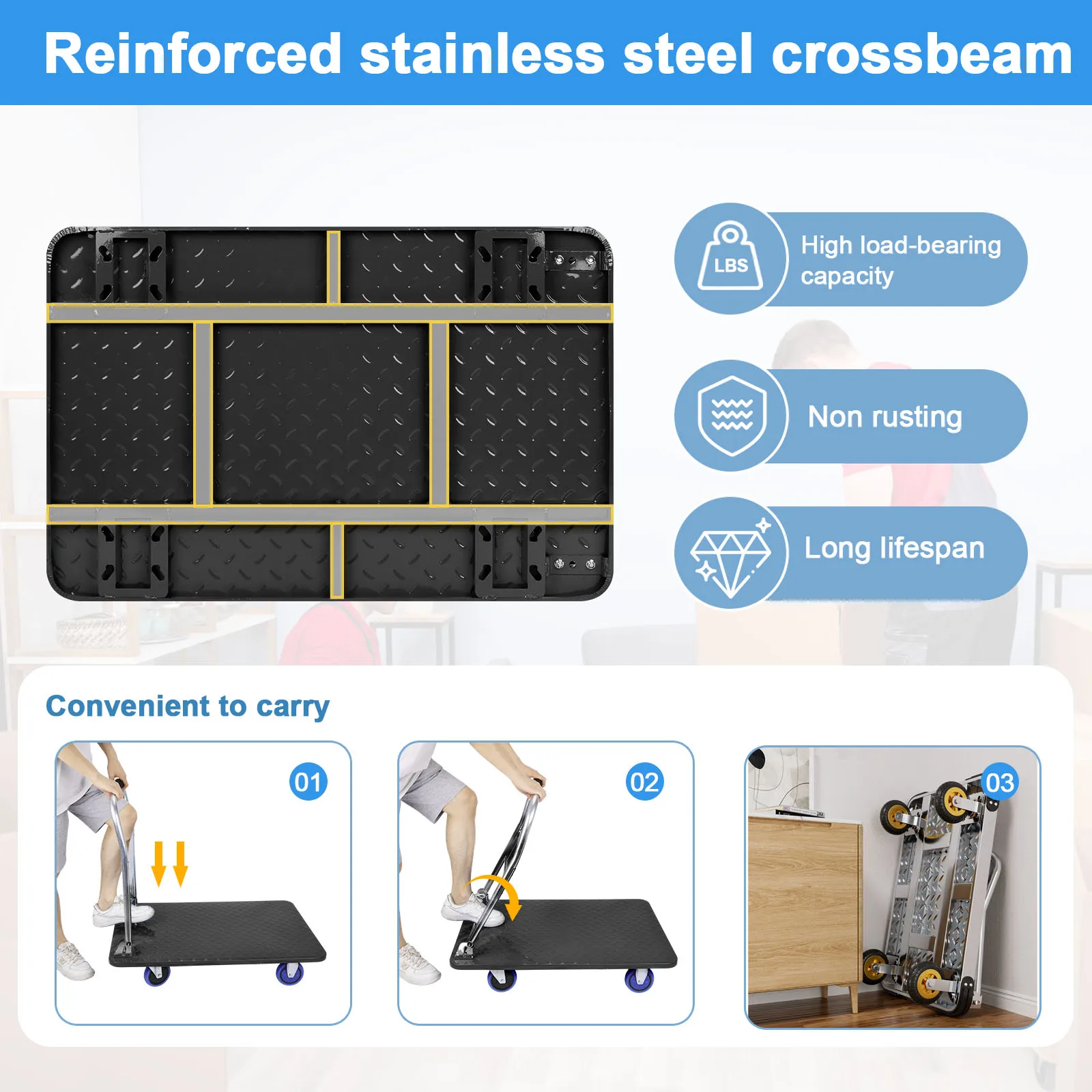 Heavy Duty Folding Platform Trolley, Platform Trolley, Silent Pulley Platform Trolley, Folding Sack Trolley
