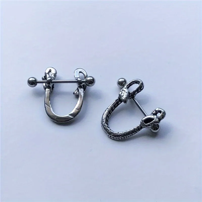 1pair Punk Style Alternative Retro Personality Stainless Steel Serpentine Nipple Piercing Jewelry