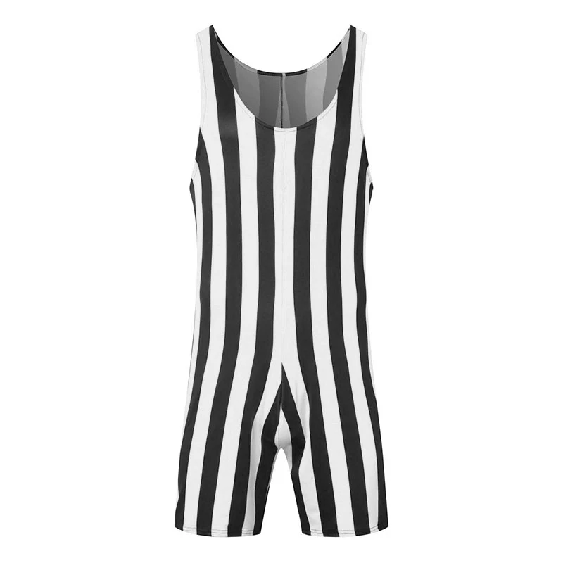 Men\'s Bodybuilding Shapewear Water Sports Surfing Fitness Short Striped Jumpsuit Wrestling Singlet Slim Fit Boxer Shorts Rompers