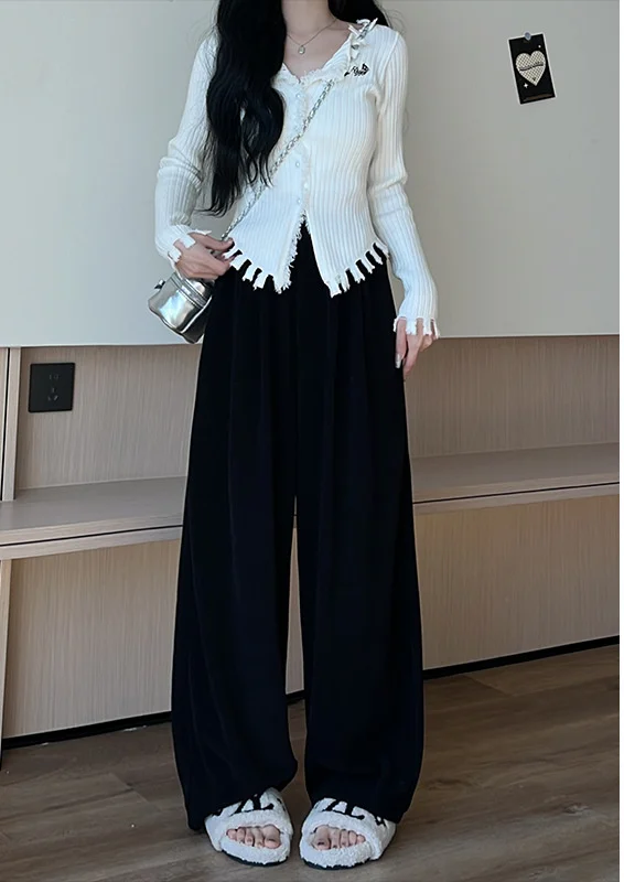 بنطال ذو قصة أرجل واسعة مرونة الخصر حجر الراين المرأة الشتاء تدلى سميكة مريحة الحرارية أفخم مبطن الدافئة الاسترخاء بنطلون تخفيف #6