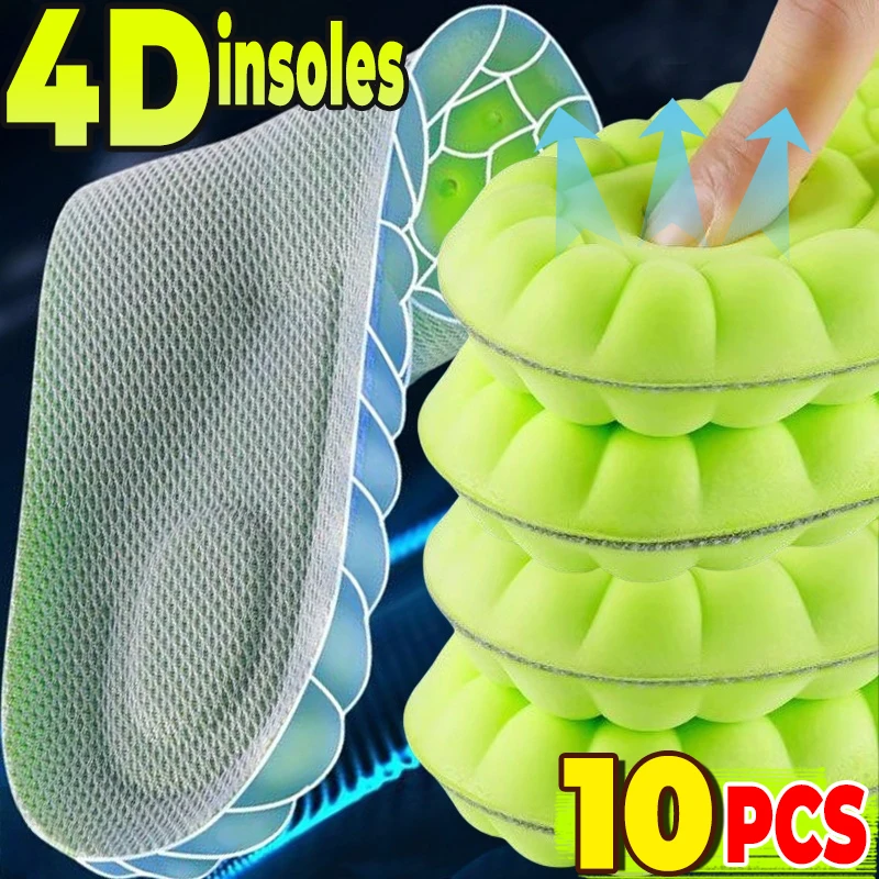 Plantillas deportivas 4D para hombres y mujeres, plantilla suave de alta elasticidad, almohadilla para zapatos para correr, desodorante, soporte ortopédico para arco, cojín de inserción