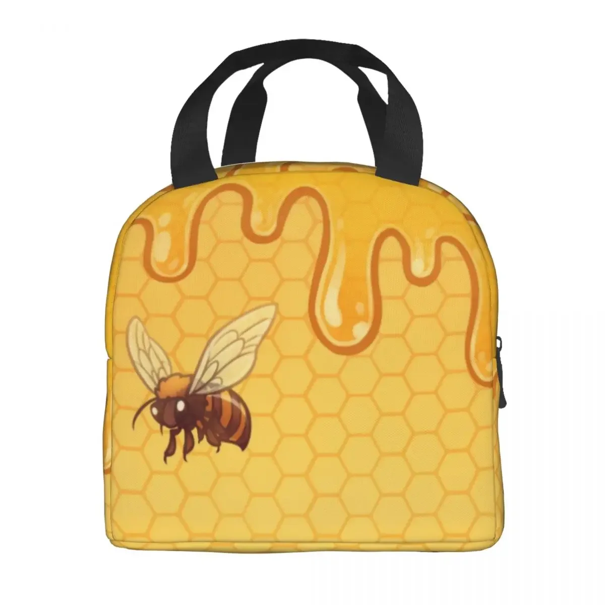 Honey And Bees Insulated Lunch Bags for Women Honeycomb Portable Thermal Cooler Bento Box Outdoor Camping Travel