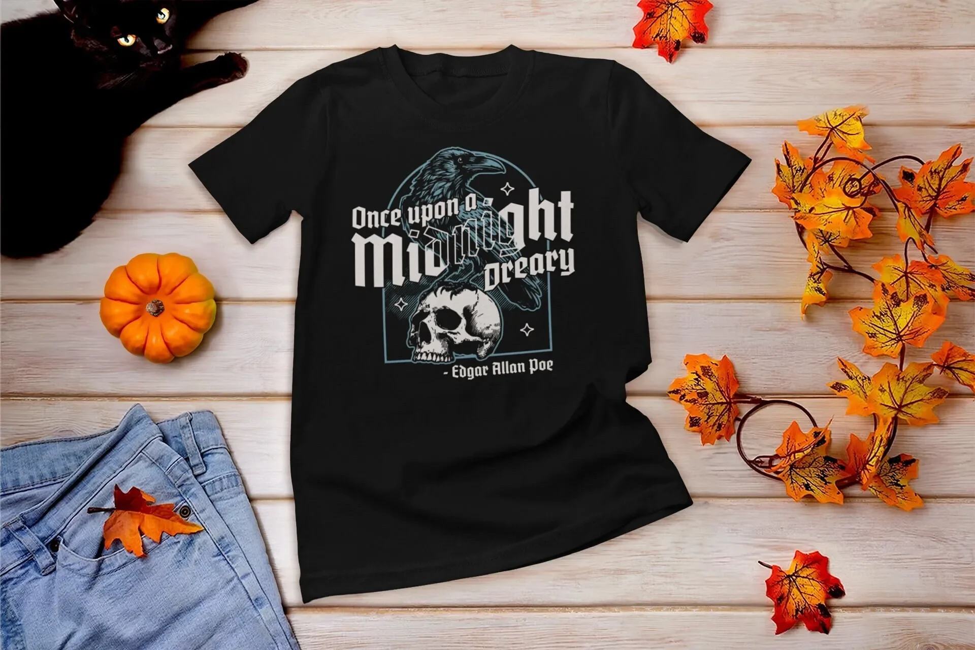 Edgar Allan Poe Literature T Shirt Once Upon a Midnight Dreary Bookish Dark Academia PoeT The Raven Halloween Goth