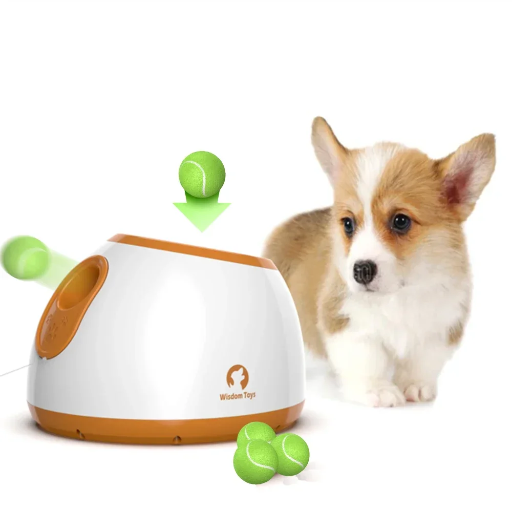 Pet Toys Tennis Launcher Automatic Throwing Machine Ball Throw Device 3/6/9m Section Emission with 3 Balls Dog Training