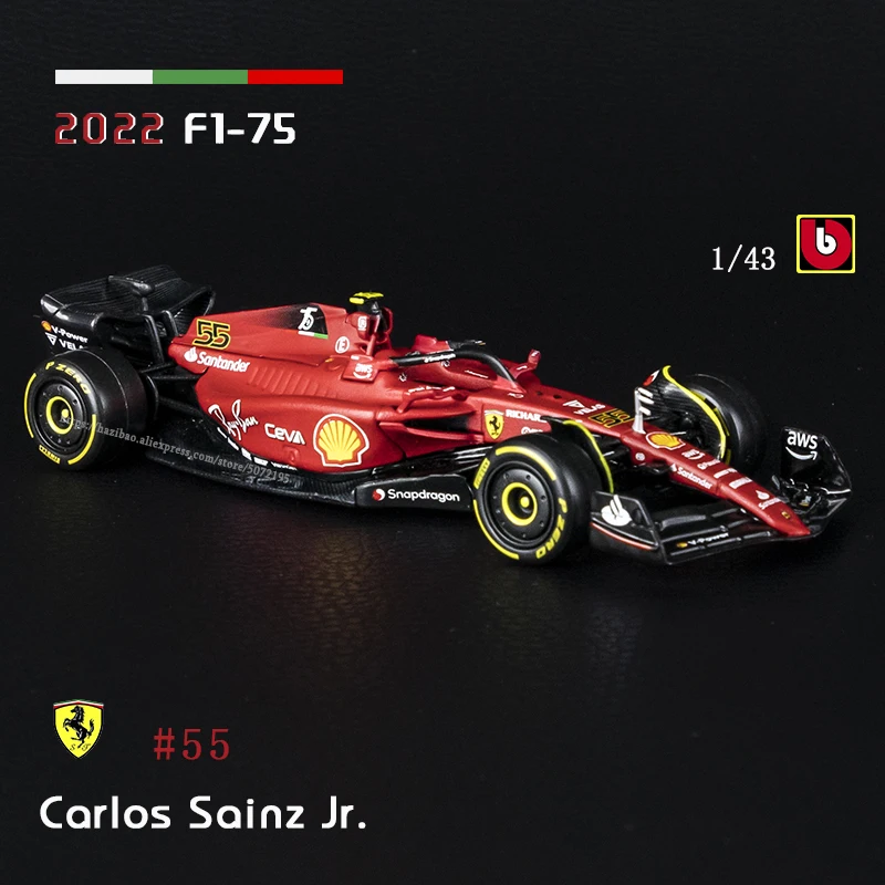 

Модель автомобиля Bburago 1:43 Formula 1 Racing #55, Карлос Sainz 2022 Ferrari F1-75 #16, Чарльз помидор, Коллекционная модель автомобиля из сплава