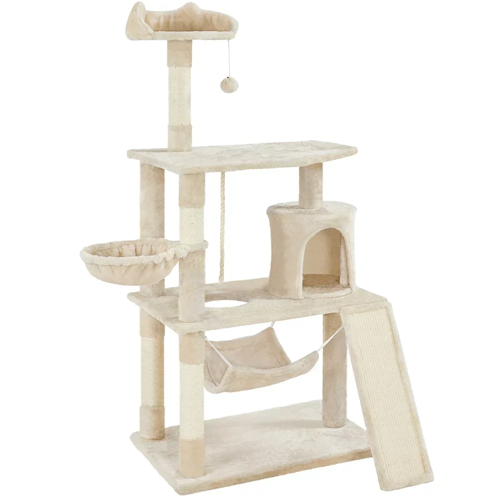 63.5''H Multi Level Cat Tree Condo with Scratching Post, Beige, Cat Supplies, Cat Toys, So That Cats Can Play Happily At Home