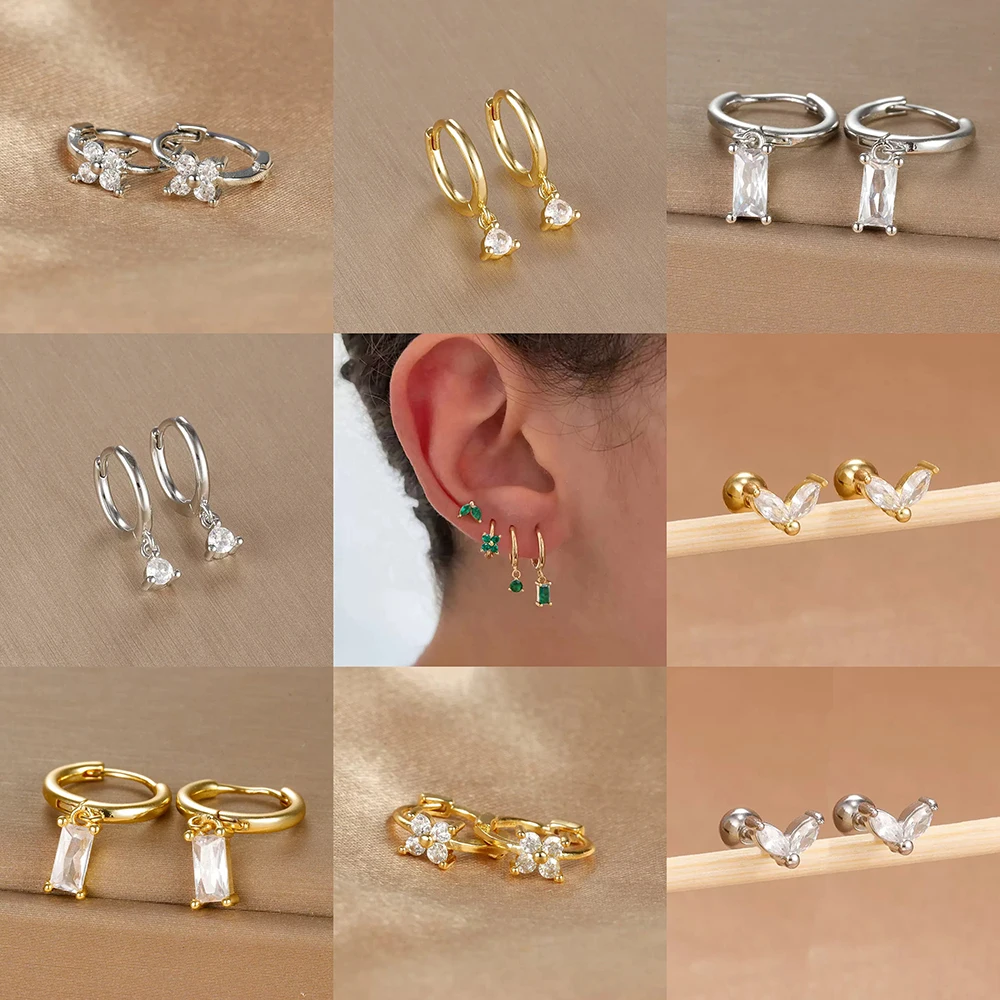 1 par de pendientes de aro de flor de pétalo de Zirconia a la moda, conjunto de pendientes de titanio puro chapados en oro, joyería para Piercing, regalo de San Valentín para mamá