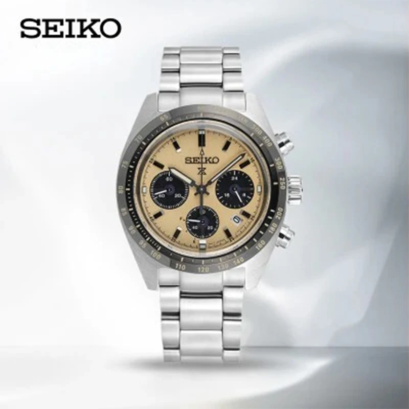 Seiko SSC813P1 Original Panda Solar Backlit Luxury Men\'s Watch Quartz Timing Calendar Waterproof Stainless Steel Men\'s Watch