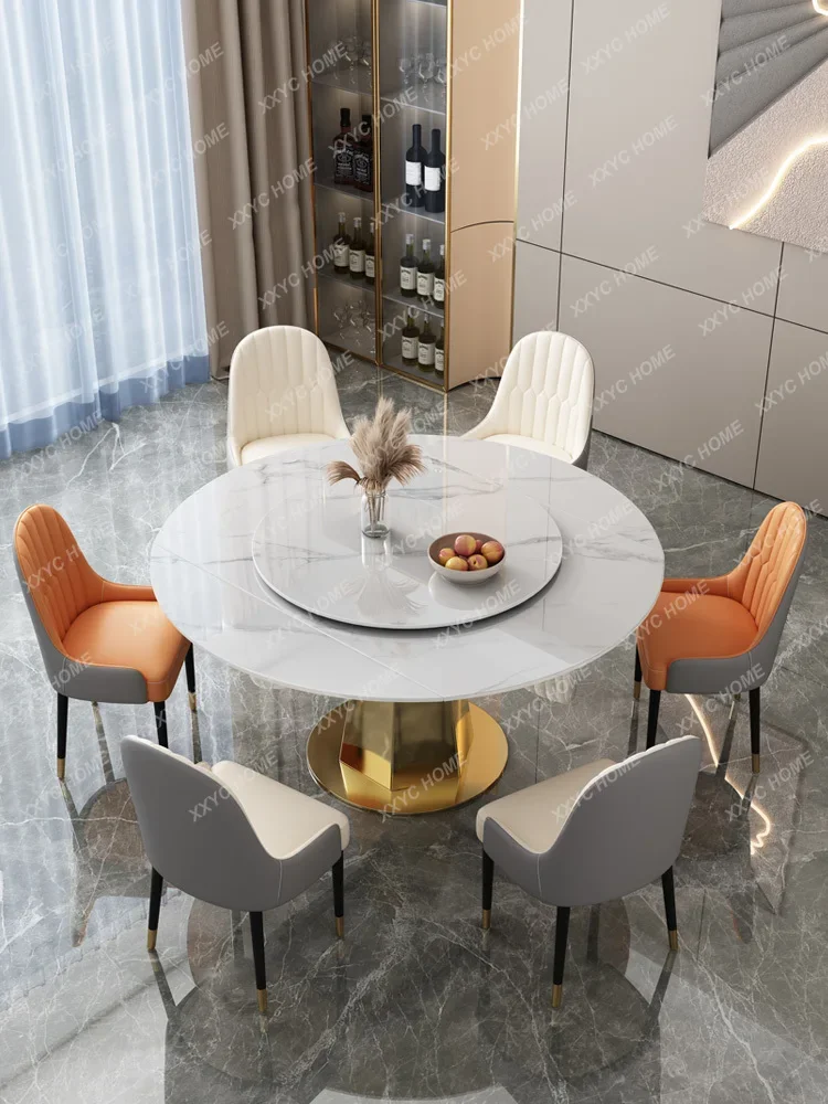 

Light Luxury Stone Plate Dining Table Modern Simple Home Small Apartment Rotating Retractable Square