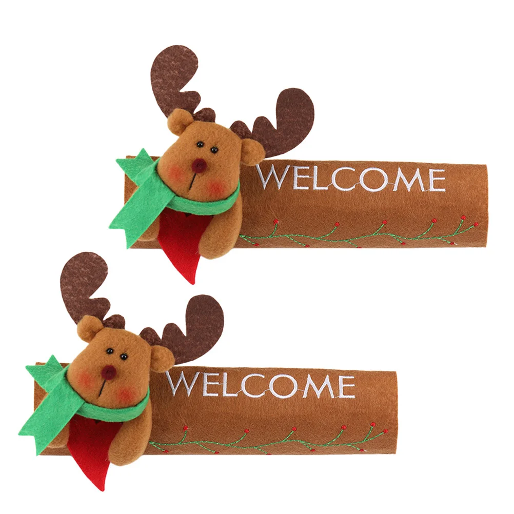 

2Pcs Refrigerator Door Handle Covers Felt Material Christmas Elk Protector for Kitchen Appliances Handle Protection Durable