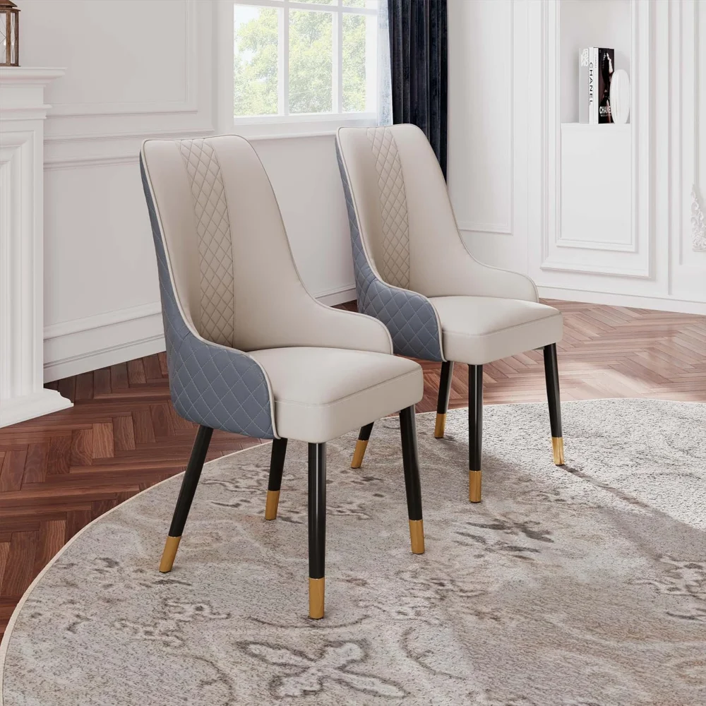 

Dining Chairs Set of 2, 38" Faux Leather Upholstered Bar Chairs with Metal Legs, Modern High-Back Side Chairs