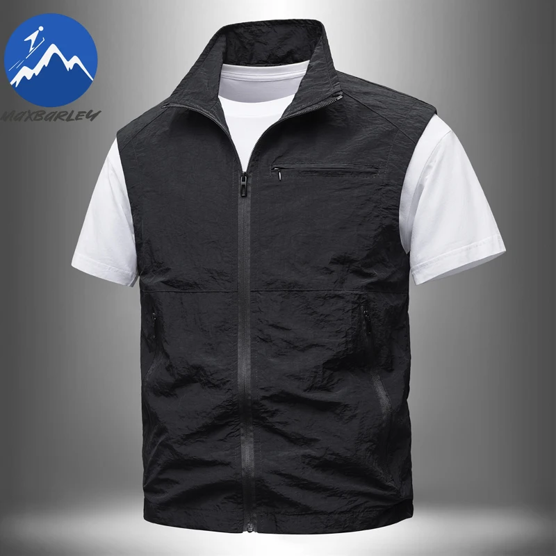 

Мужской легкий жилет, повседневный водонепроницаемый быстросохнущий жилет для рыбалки на открытом воздухе, модный дышащий жилет без рукавов с воротником-стойкой на весну и осень