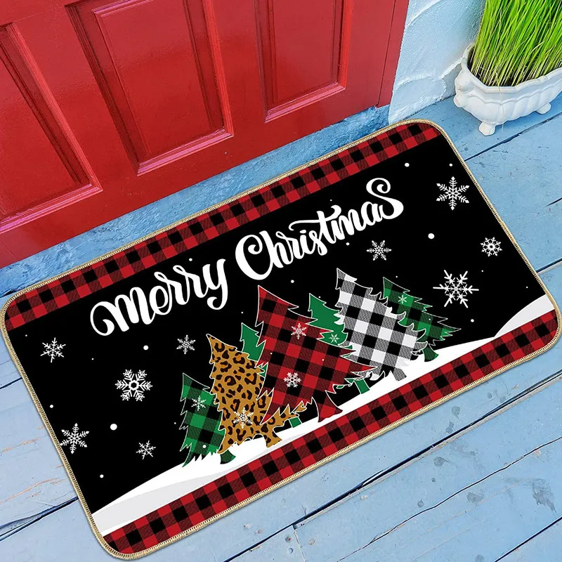 

Christmas Tree Kitchen Entrance Door Mat Hallway Bathroom Non-slip Foot Carpet Home Bedroom Living Room Floor Kids Play Area Rug