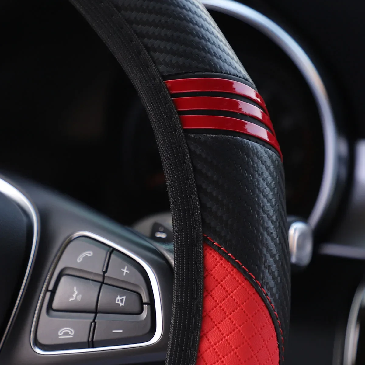 1 little monster PU embossed leather automotive supplies without inner ring steering wheel cover fits 14.5-15 inches