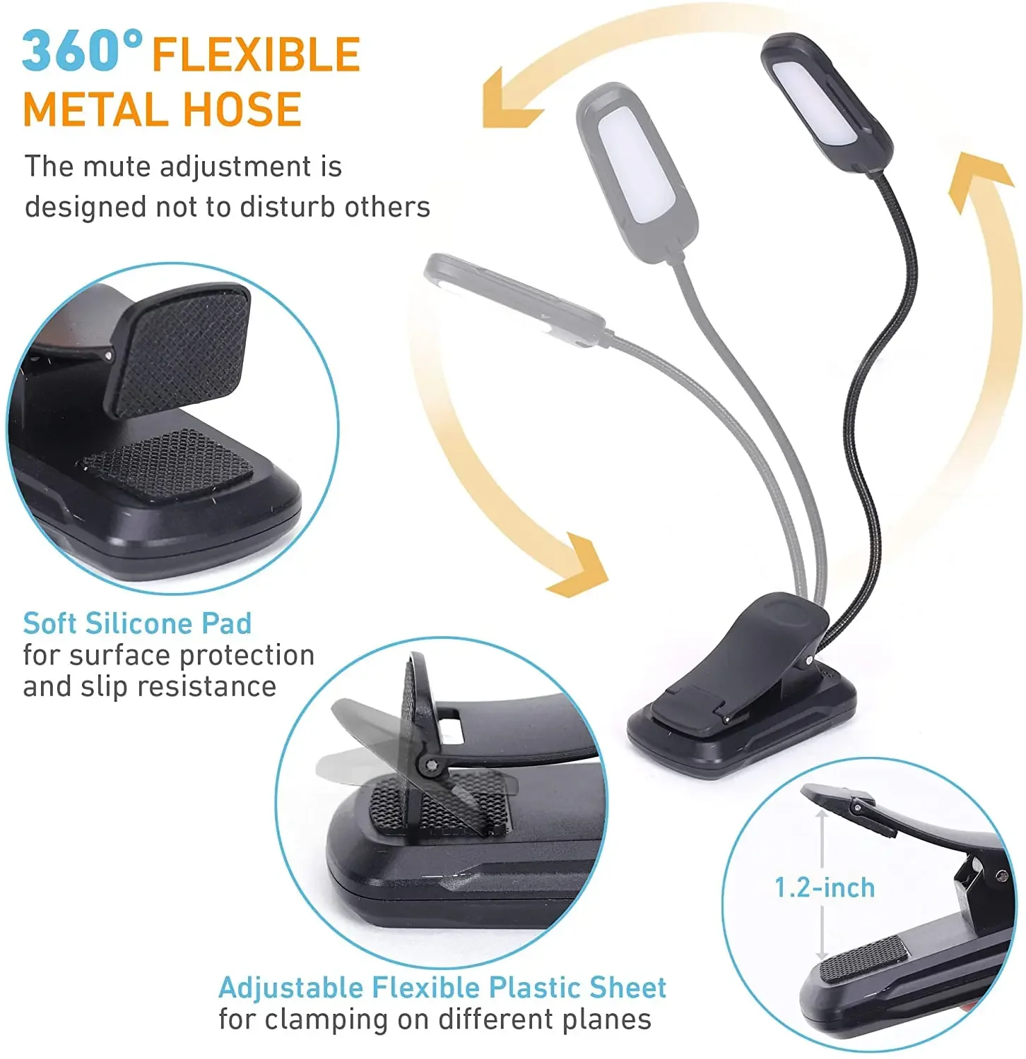 Rechargeable LED Desk Lamp Portable Eye Protection Flexible Clip-On Table Lamp 3 Colors 3-Level Brightness Study Reading Lamp