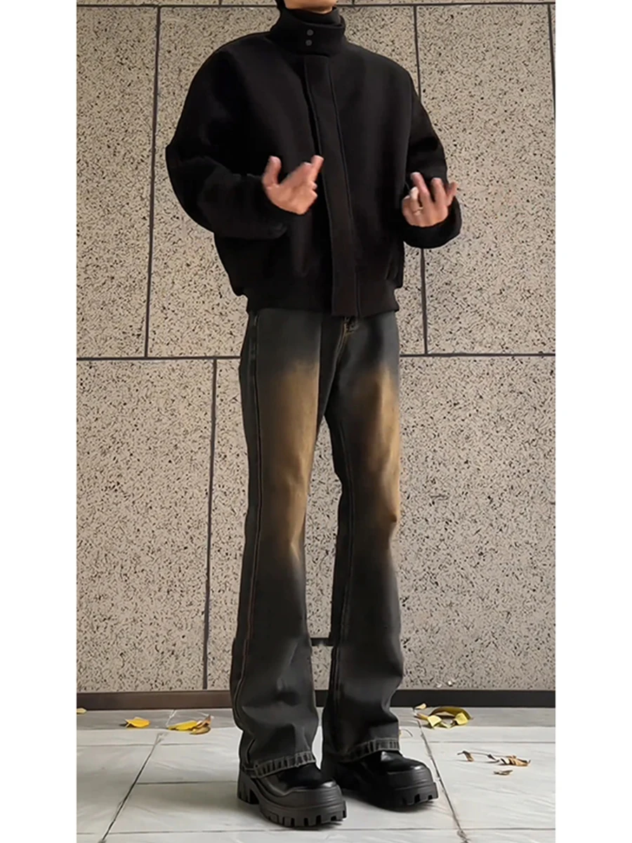 

Мужские джинсы в стиле ретро, синие, с высокой талией, прямые, расклешенные, в американском стиле, для высоких мужчин, зимняя коллекция