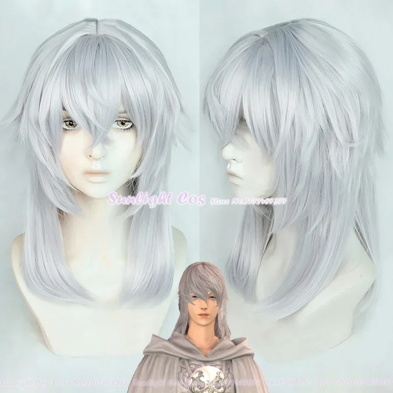 FF14 Themis Cosplay Wig Final Fantasy XIV Cosplay Themis Anime Wig Silver Gray Heat Resistant Synthetic Hair Role Play + Wig Cap