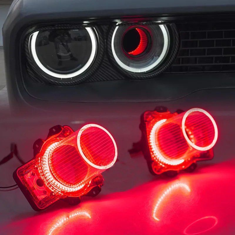 New Car LED Angel Eyes White/Red Air Inserts Assembly LED Halo Headlight Angel Eyes Inserts For Dodge Challenger 2015-2020