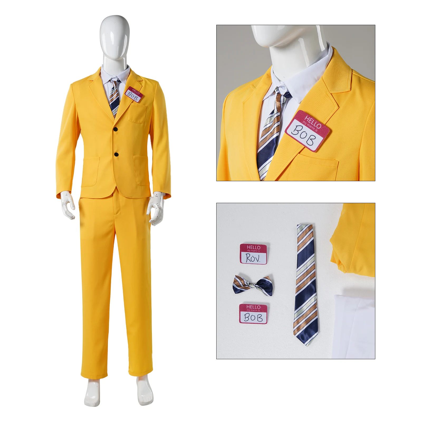 Movie BOB Cosplay Costume Men Tie Coat Top Pants Suits BOB Yellow Outfit Uniform Halloween Carnival Disguise Party Clothes