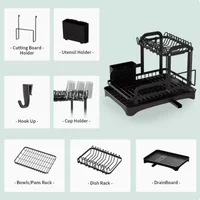 2 Tier Dish Drying Rack with Drainboard Space Saving Kitchen Countertop Organizer for Plates Bowls and Utensils 6