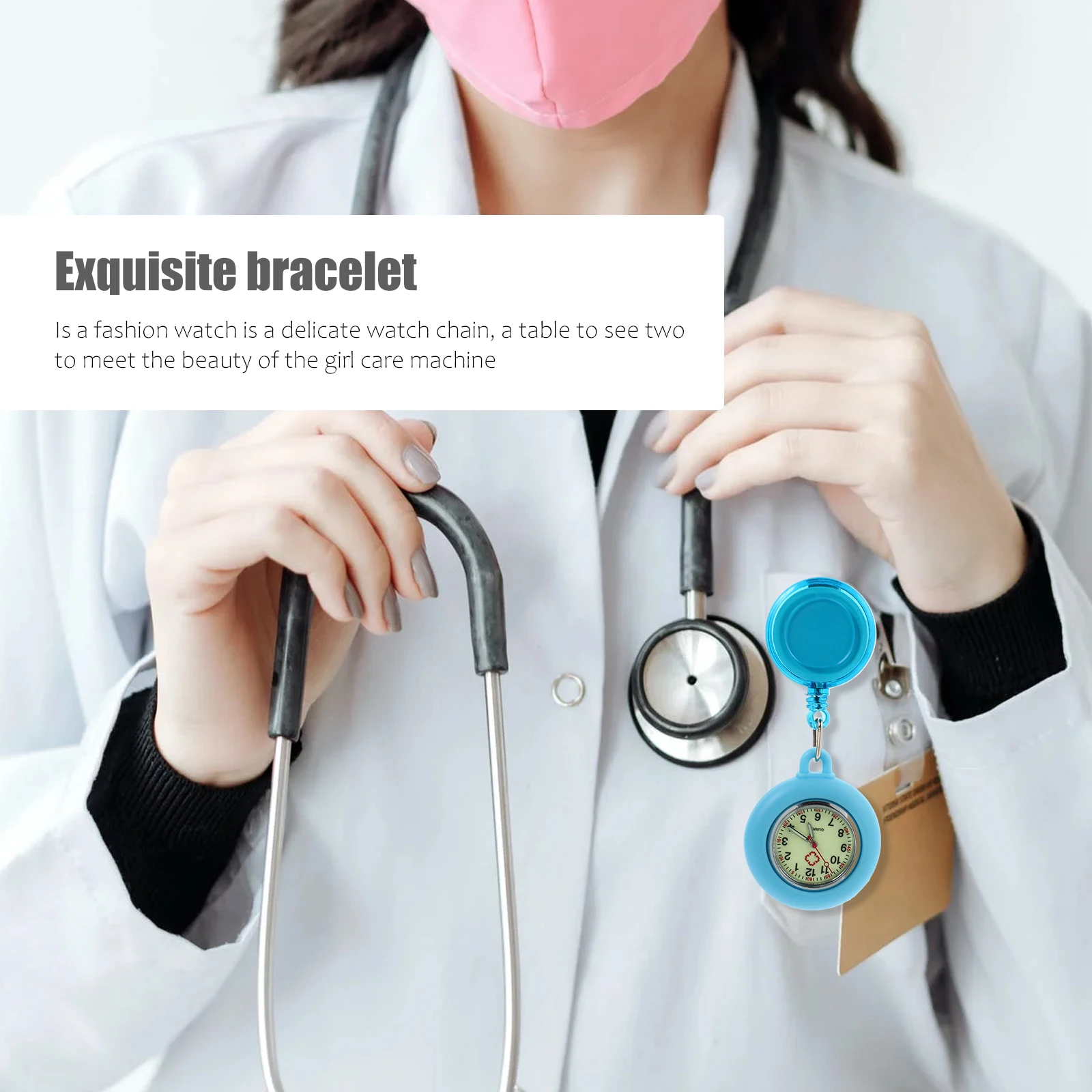 Relógio luminoso de enfermeira, relógio de bolso para médicos, estudantes, quartzo, clipe em relógios, silicone azul, relógio telescópico, presentes