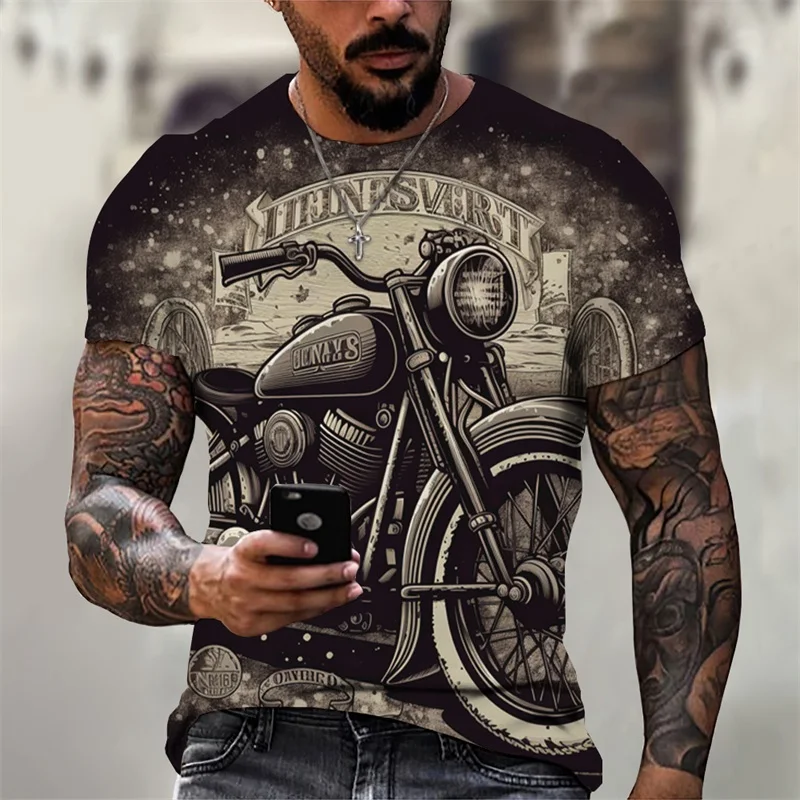 Retro Motorcycle Graphic Tshirt For Men 3d Print Oversized Men's Vintage Tee Tops Clothing Motor Biker Racing Tshirts Streetwear