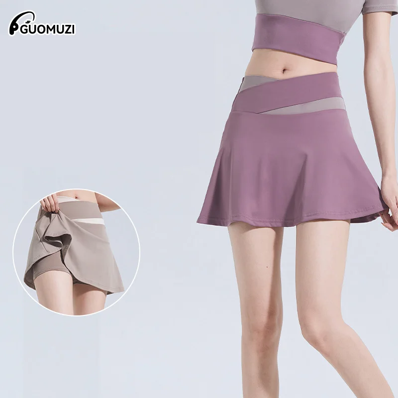 تنانير التنس النسائية، تنورة رياضية للجولف مكشكشة مع شورتات مكونة من قطعتين للياقة البدنية، تنورة كروس عالية الخصر للرقص واليوجا