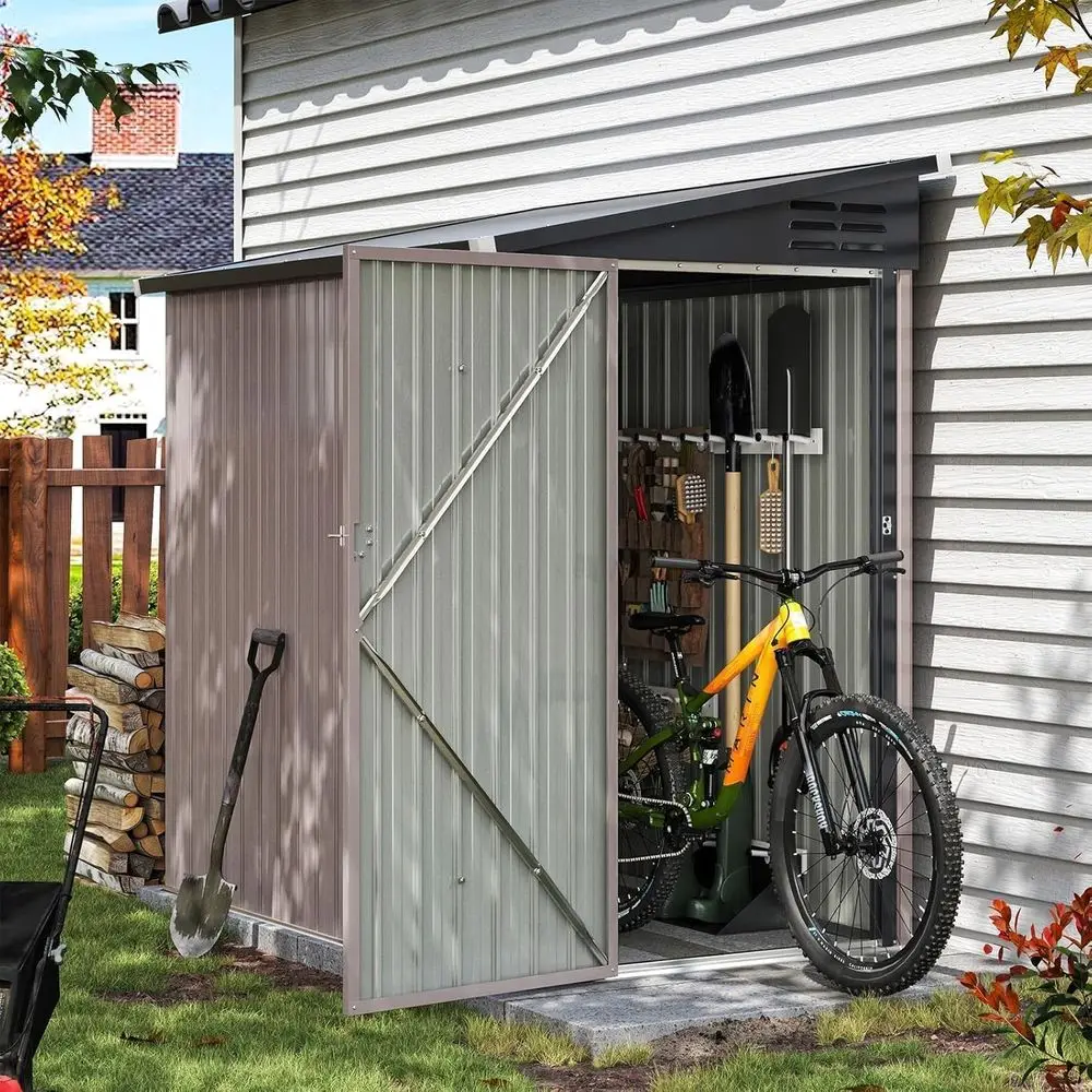 

6ft x 4ft Outdoor Metal Bike Shed with Lockable Door, Suitable for Garden, Patio, or Poolside (Brown)