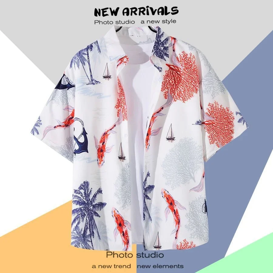 2026 Summer Casual Short Sleeve Fashion Loose Collar Hawaiian Beach Floral Shirt with 3D Pattern Print Tailored Korean Style