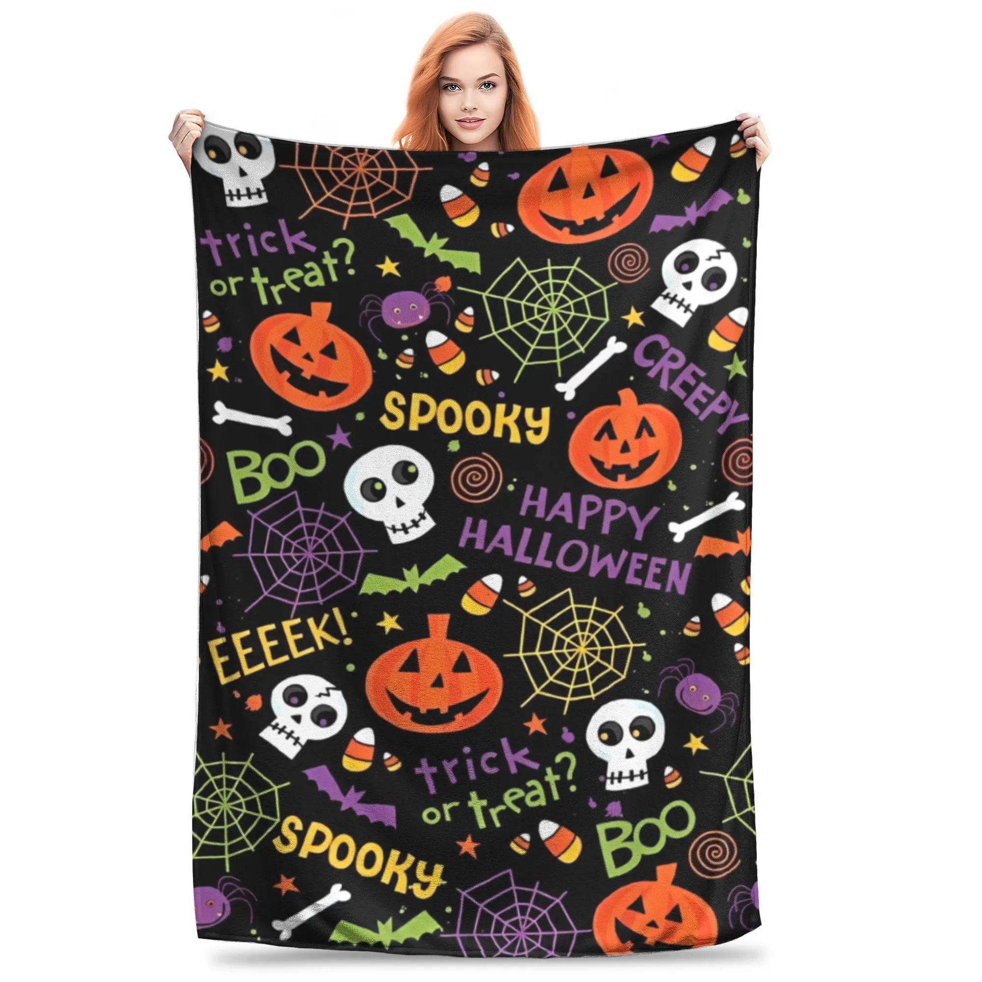 Halloween horror Pumpkin Skeleton Bat Blanket Accessories Bedding Decorative  Throw Blanket Ultra-Soft Flannel for Travel